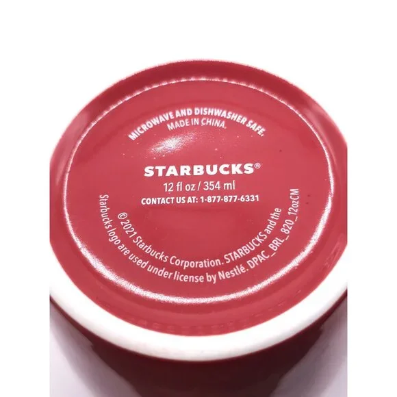 Starbucks Red Ceramic Coffee Mug 12 Oz With Iconic Green Siren Logo - Picture 6 of 7